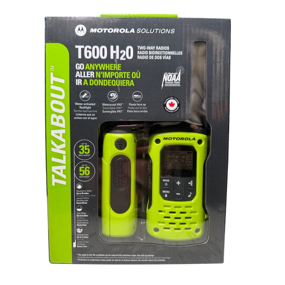 Motorola Two-way Radios T600 H2O 35 Miles Waterproof Green 2-pack Go Anywhere